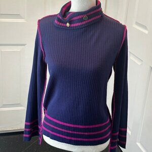 Hearts of Palm Womens "Charmed" Sweater Cowl/Turtleneck Navy Fuchsia Size Small